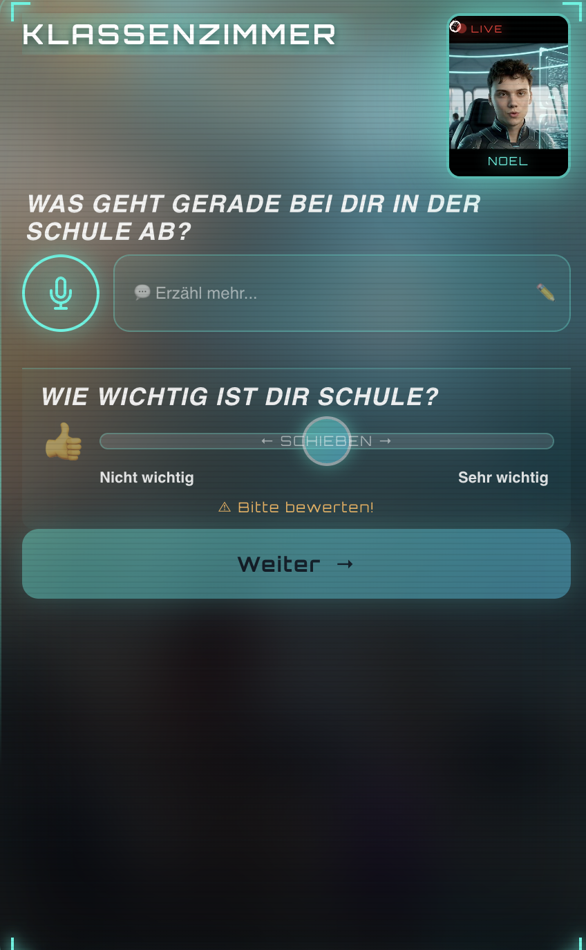 Kids Create Hits — Klassenzimmer UI mit Voice-Input und Slider